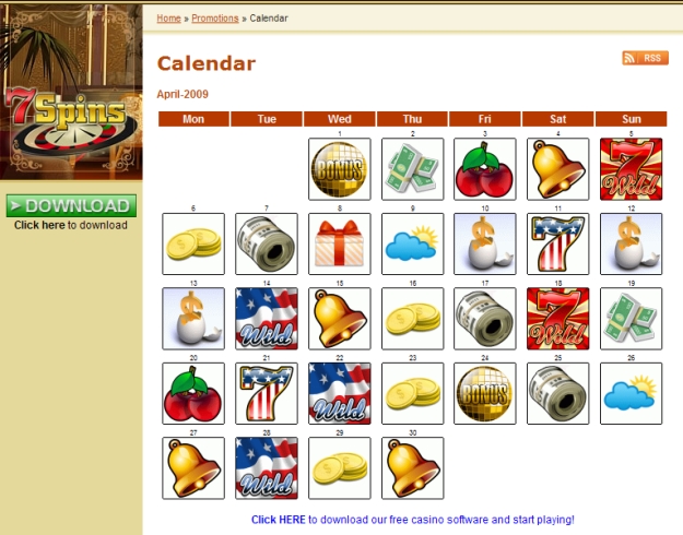 7Spinsカジノのボーナスカレンダー